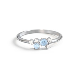 2-Stone Cluster Ring with Accent Stones in 925 Sterling Silver with Blue Topaz and Cubic Zirconia
