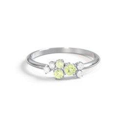 3-Stone Cluster Ring with Accent Stones in 925 Sterling Silver with Peridot and Cubic Zirconia