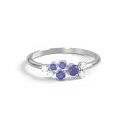 4-Stone Cluster Ring with Accent Stones in 925 Sterling Silver with Blue Sapphire and Cubic Zirconia