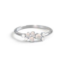4-Stone Cluster Ring with Accent Stones in 925 Sterling Silver with Opal and Cubic Zirconia