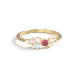 4-Stone Cluster Ring with Accent Stones in 9K Solid Yellow Gold with Ruby, Aquamarine, Cubic Zirconia, and Pink Tourmaline