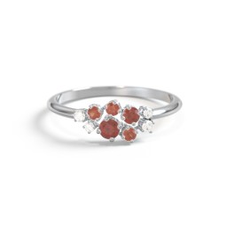 5-Stone Cluster Ring with Accent Stones in 925 Sterling Silver with Garnet and Cubic Zirconia