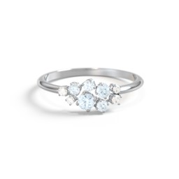 5-Stone Cluster Ring with Accent Stones in 925 Sterling Silver with Aquamarine and Cubic Zirconia