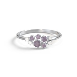 5-Stone Cluster Ring with Accent Stones in 925 Sterling Silver with Alexandrite and Cubic Zirconia