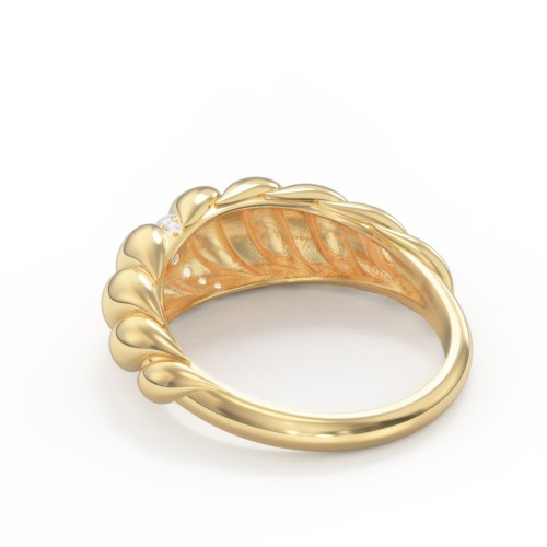 Thin Croissant Dome Ring with Gemstones – Vermeil with Blue Sapphire and Cubic Zirconia