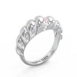 Thin Croissant Dome Ring with Gemstones in 925 Sterling Silver with Pink Tourmaline and Cubic Zirconia
