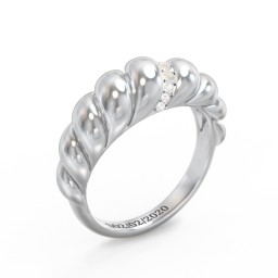 Thin Croissant Dome Ring with Gemstones in 925 Sterling Silver with Opal and Cubic Zirconia