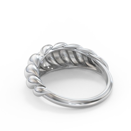 Thin Croissant Dome Ring with Gemstones – Sterling Silver with Blue Sapphire and Cubic Zirconia