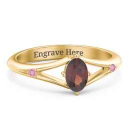 Oval Split Shank Accent Ring in 18K Gold Plated Silver with Garnet and Red Premium Zirconia