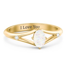 Oval Split Shank Accent Ring in 18K Gold Plated Silver with Opal and White Premium Zirconia