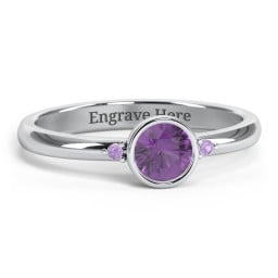 Round Bezel Solitaire with Twin Accents Ring