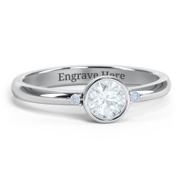 Round Bezel Solitaire with Twin Accents Ring