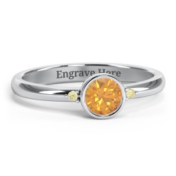 Round Bezel Solitaire with Twin Accents Ring