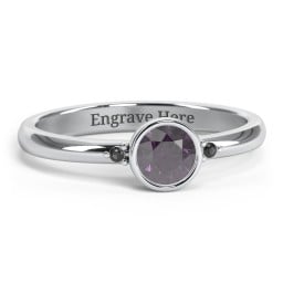 Round Bezel Solitaire with Twin Accents Ring