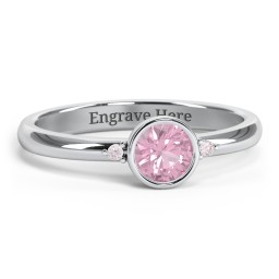 Round Bezel Solitaire with Twin Accents Ring