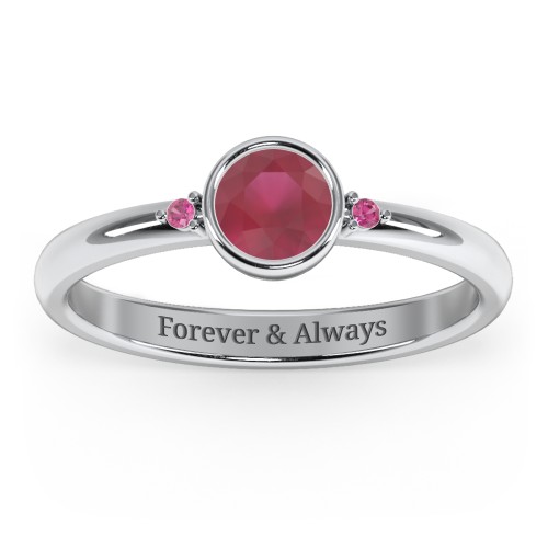Round Bezel Solitaire with Twin Accents Ring
