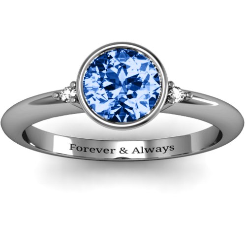 Round Bezel Solitaire with Twin Accents Ring