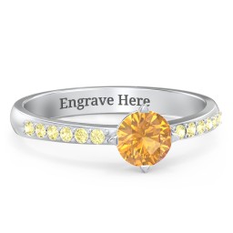 Centre Round Stone Ring with Twin Accent Rows