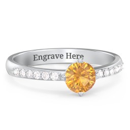 Centre Round Stone Ring with Twin Accent Rows
