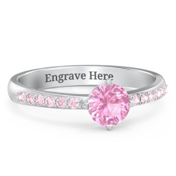 Centre Round Stone Ring with Twin Accent Rows