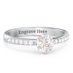 Centre Round Stone Ring with Twin Accent Rows in 925 Sterling Silver with Cubic Zirconia and White Premium Zirconia