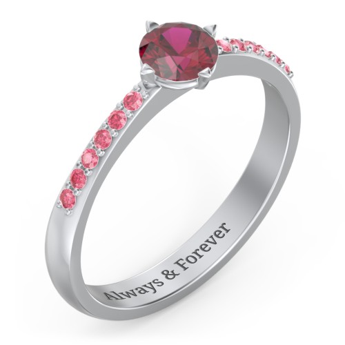 Centre Round Stone Ring with Twin Accent Rows