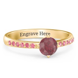 Centre Round Stone Ring with Twin Accent Rows in 18K Gold Plated Silver with Ruby, Red Premium Zirconia, and White Premium Zirconia