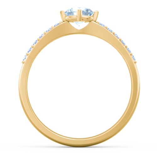 Centre Round Stone Ring with Twin Accent Rows – 18K Gold Plated Silver with Aquamarine and Fancy Blue Premium Zirconia