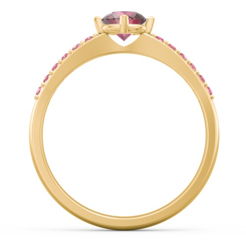 Centre Round Stone Ring with Twin Accent Rows – 18K Gold Plated Silver with Ruby and Red Premium Zirconia
