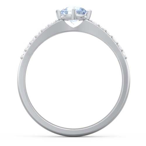 Centre Round Stone Ring with Twin Accent Rows – Sterling Silver with Aquamarine and White Premium Zirconia
