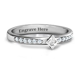 Princess Centre Stone Ring with Twin Accent Rows