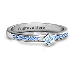 Princess Centre Stone Ring with Twin Accent Rows