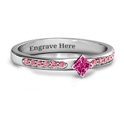 Princess Centre Stone Ring with Twin Accent Rows