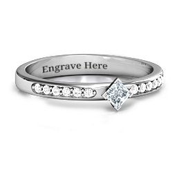 Princess Centre Stone Ring with Twin Accent Rows in 925 Sterling Silver with Cubic Zirconia and White Premium Zirconia