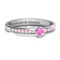Princess Centre Stone Ring with Twin Accent Rows in 925 Sterling Silver with Pink Tourmaline and Fancy Pink Premium Zirconia