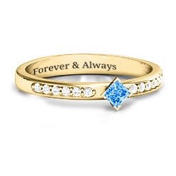 Princess Centre Stone Ring with Twin Accent Rows