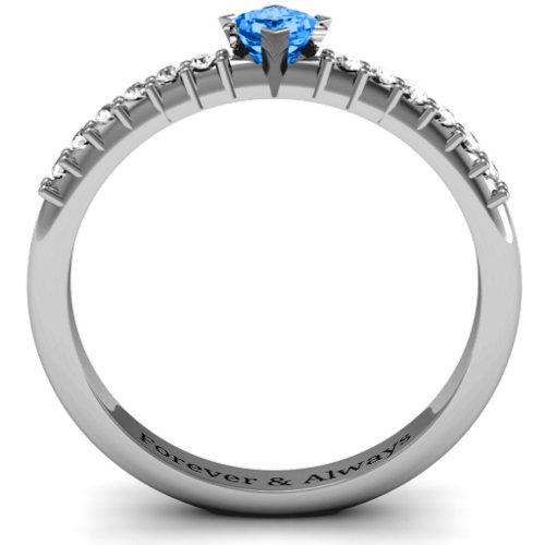 Princess Centre Stone Ring with Twin Accent Rows