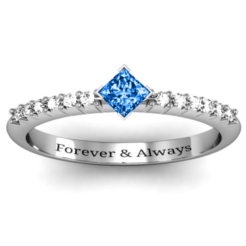 Princess Centre Stone Ring with Twin Accent Rows