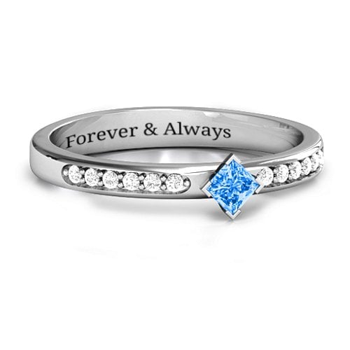 Princess Centre Stone Ring with Twin Accent Rows