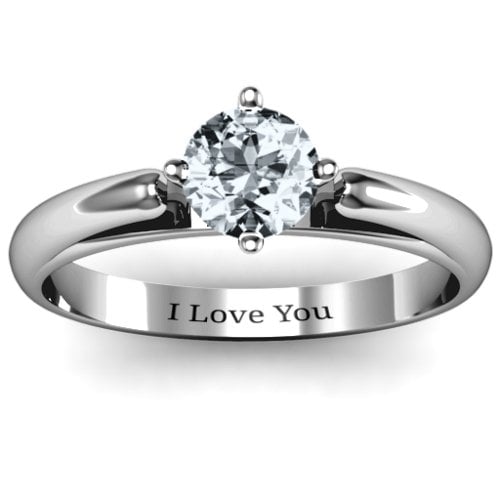 Ski Tip Solitaire Round Ring – Sterling Silver with Diamond