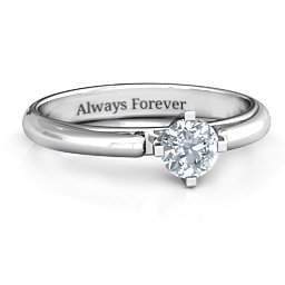 Ski Tip Solitaire Round Ring in 925 Sterling Silver with Diamond