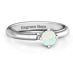 Ski Tip Solitaire Round Ring in 925 Sterling Silver with Opal