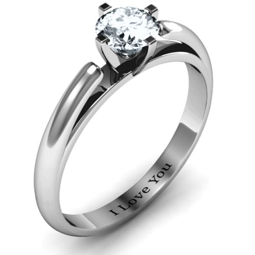 Ski Tip Solitaire Round Ring – Sterling Silver with Diamond