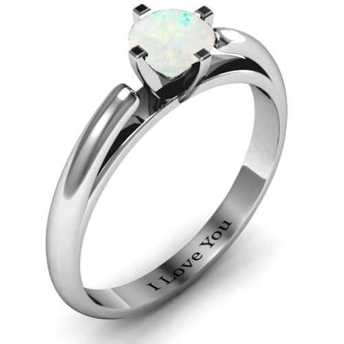 Ski Tip Solitaire Round Ring – Sterling Silver with Opal