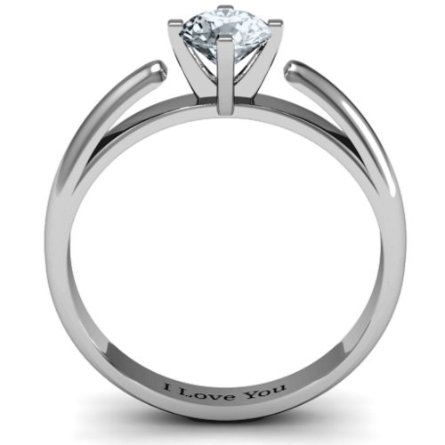 Ski Tip Solitaire Round Ring – Sterling Silver with Diamond