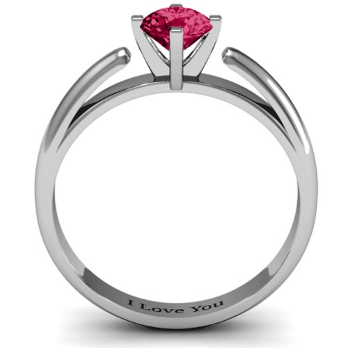 Ski Tip Solitaire Round Ring – Sterling Silver with Ruby