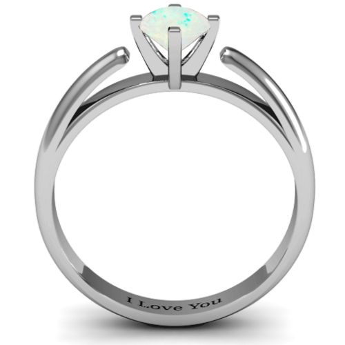 Ski Tip Solitaire Round Ring – Sterling Silver with Opal