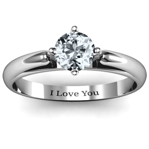 Ski Tip Solitaire Round Ring – Sterling Silver with Diamond