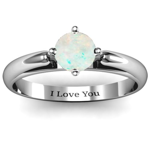 Ski Tip Solitaire Round Ring – Sterling Silver with Opal