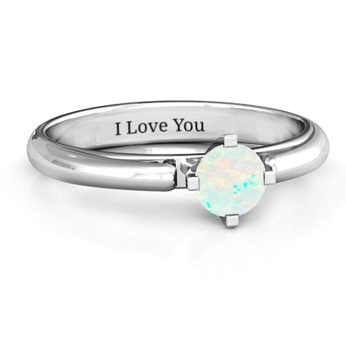 Ski Tip Solitaire Round Ring – Sterling Silver with Opal
